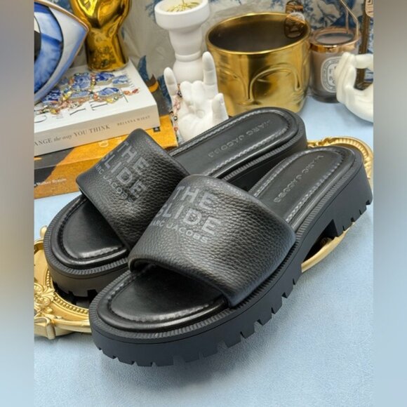 🆕 MARC JACOBS 🧿 NWOB The Lug Sole Slide, Black Leather - Sz 39 US 9 - Picture 7 of 13